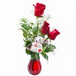 3 Red Roses, With Vase (Fresh Cut Flowers)