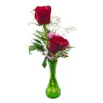 2 Red Roses, With Vase (Fresh Cut Flowers)