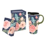 "Navy & Pink Blooming" Ceramic Tumbler