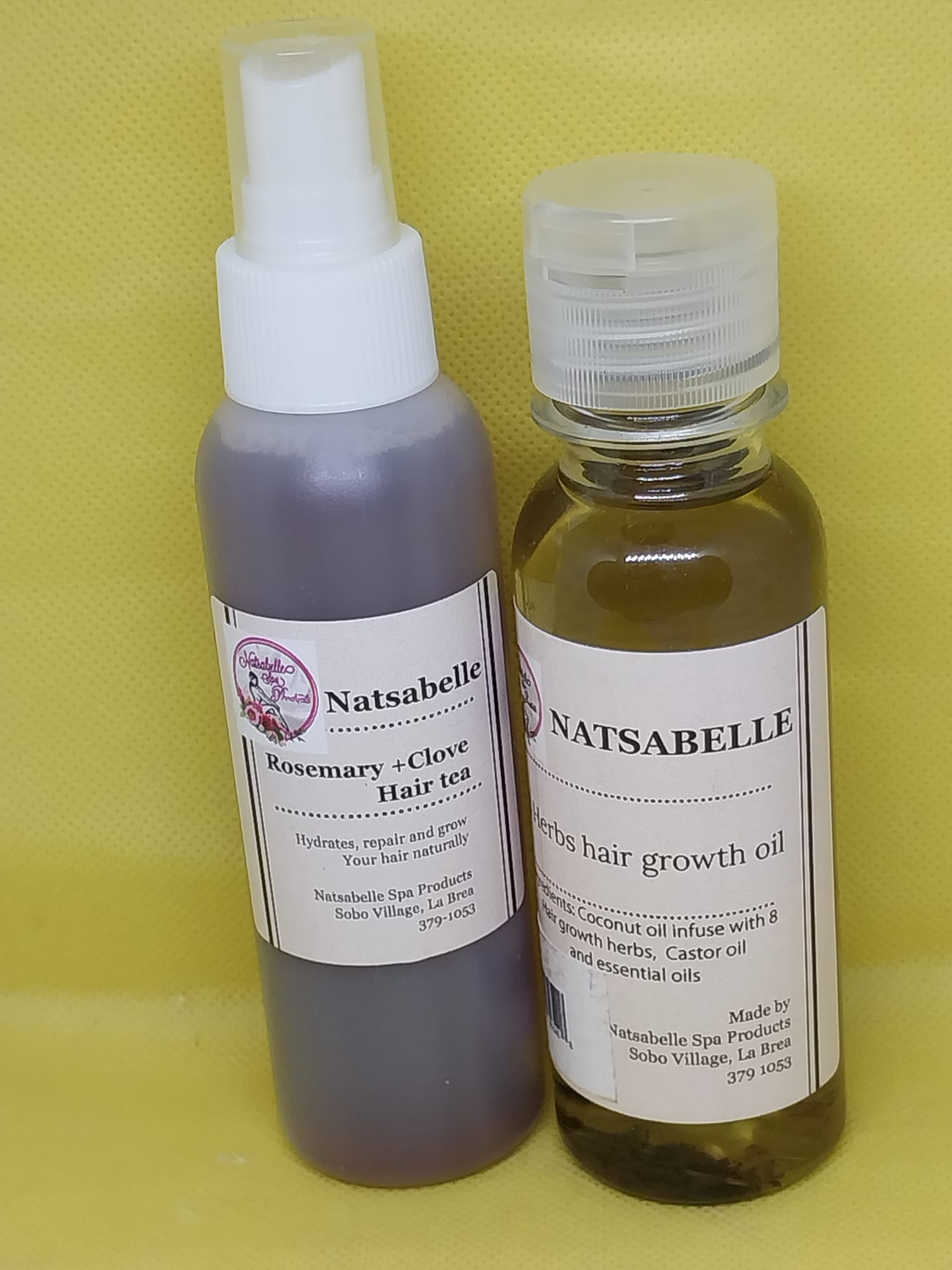 Natsabelle rosemary and clove hair tea and 8 herbs hair oil